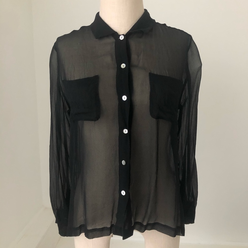 Silk Sheer Black Button Down